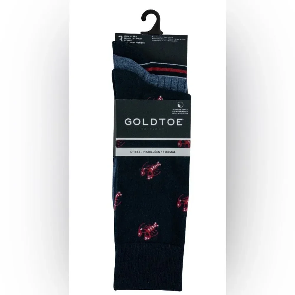 GOLDTOE NEW Men’s Dress Crew Socks 3-pack Size 6-12.5 Office Nautical Assorted